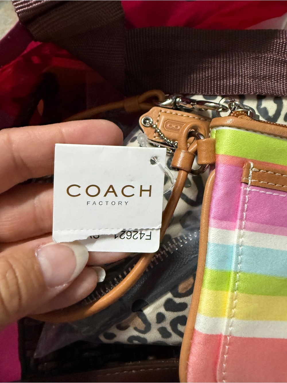 NWT rare Coach Multicolor Stripe Wristlet in Coral, Pink, Lime, Blue & White - Picture 2 of 6